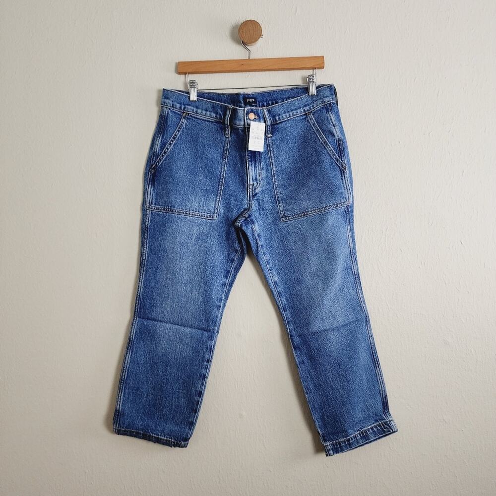 NWT J. Crew High-Rise Cropped Patch Pocket Utility Jeans 31P Dark Wash Stretch - Picture 3 of 11